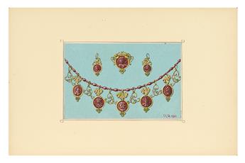 (COSTUME / JEWELRY DESIGN.) Group of 26 jewelry and metalwork designs.